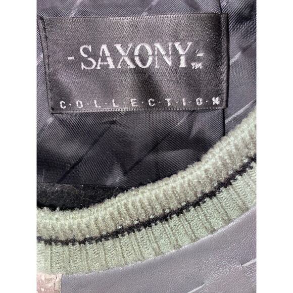 VTG 90s Saxony Leather Knit Sweater HipHop Coogi Style multicolor Texturized SzM - Picture 4 of 8